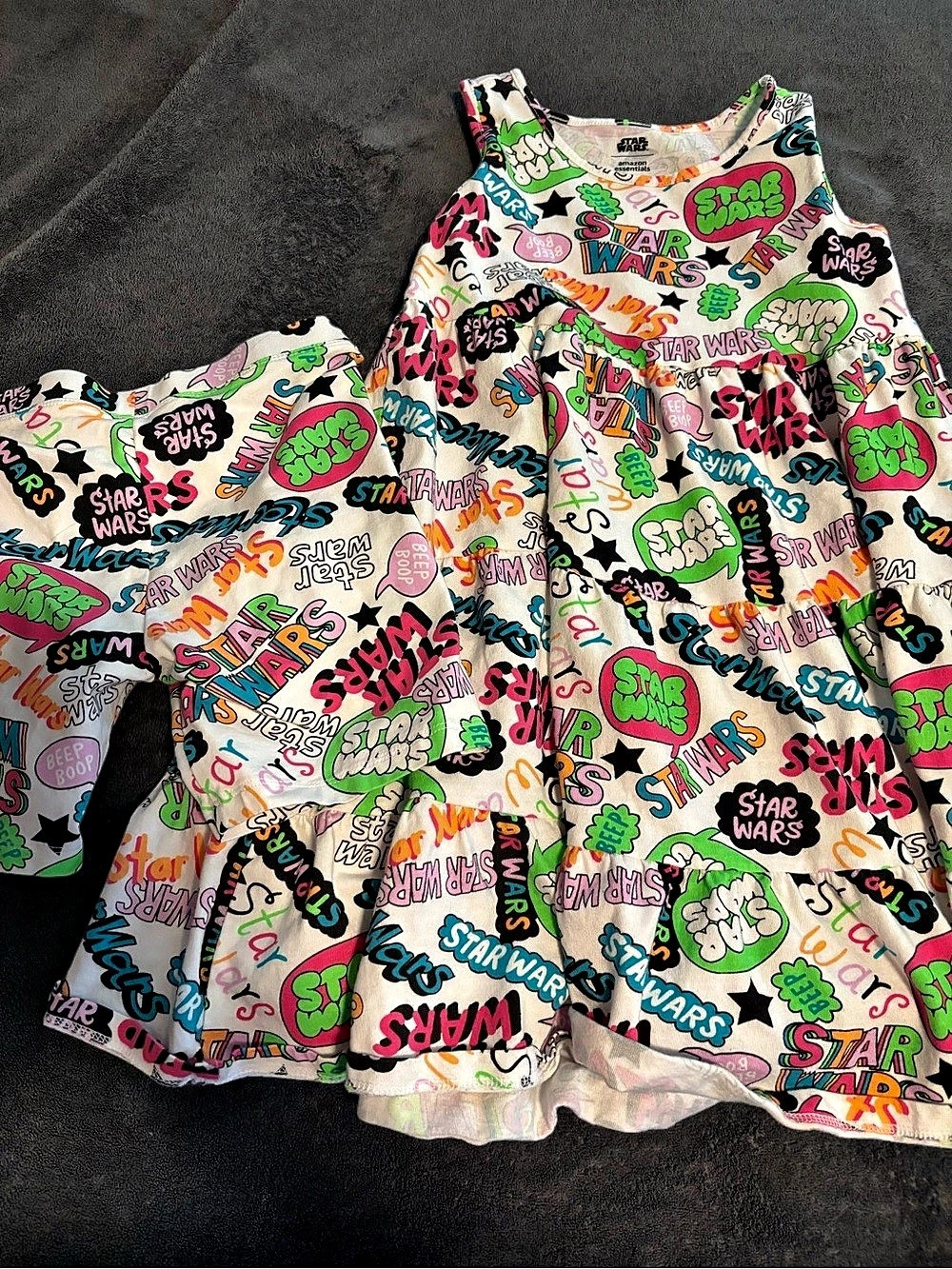 Disney Star Wars Kids Graphic Print Casual Dress and Matching Short Set